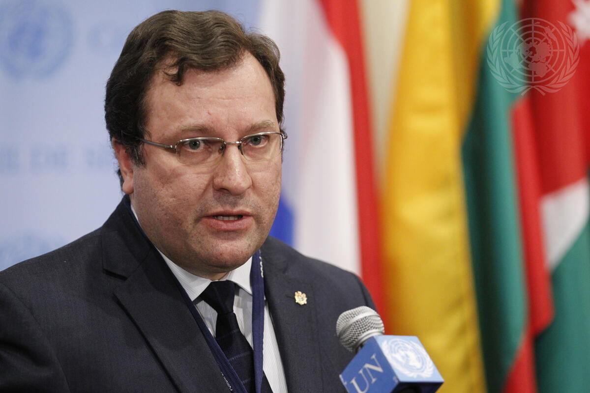 The former permanent representative of Moldova to the United Nations, Vlad Lupan, addresses the press about Ukraine.