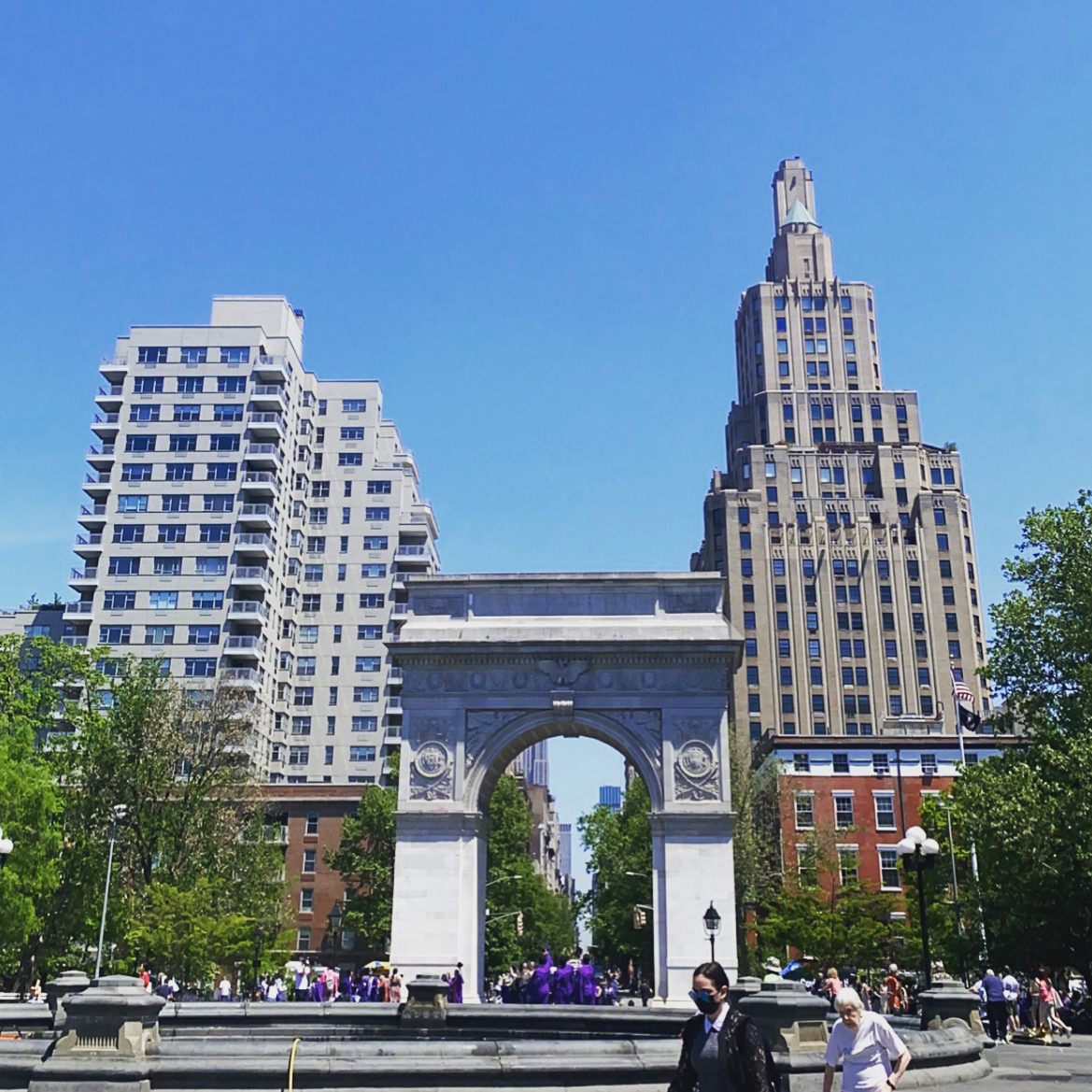 The beautiful Washington Square Arch on a clear day.