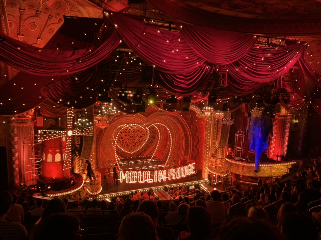 The “Moulin Rouge” set onstage on Broadway.