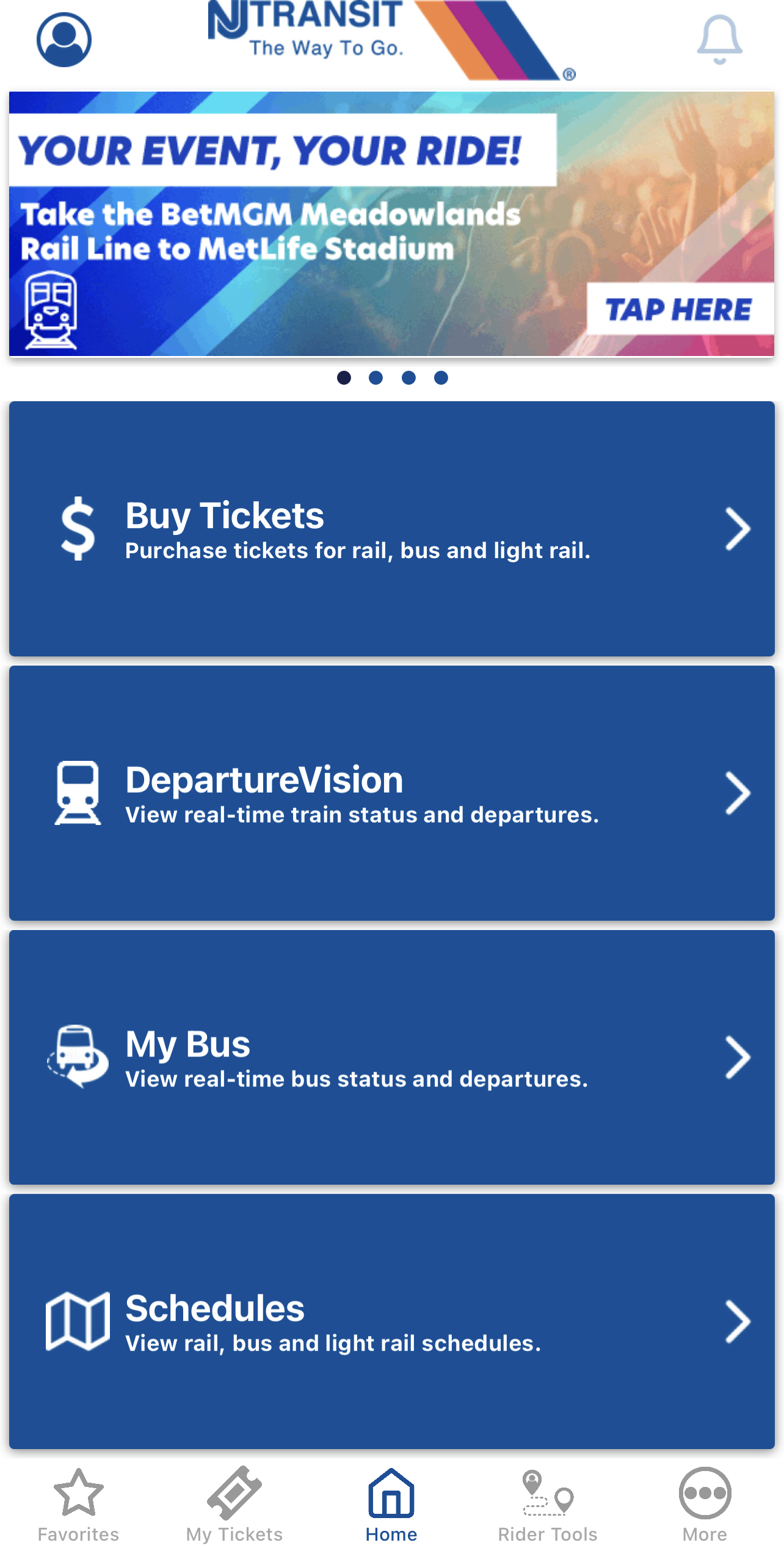 The NJ Transit app interface.