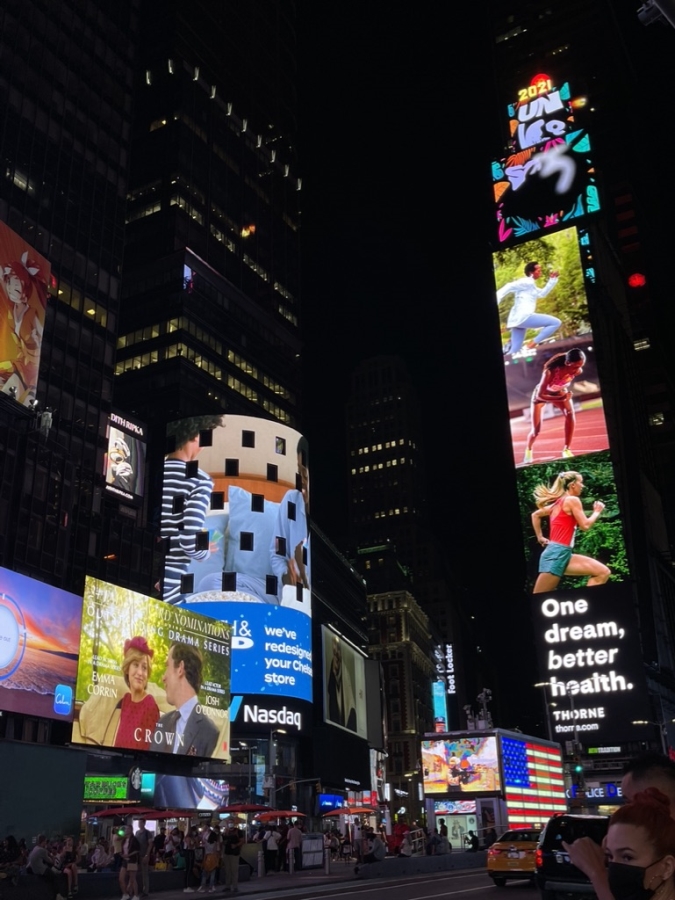 Billboards shining in Times Square at night