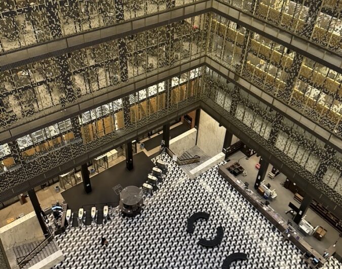 The atrium of the Bobst Library at NYU.