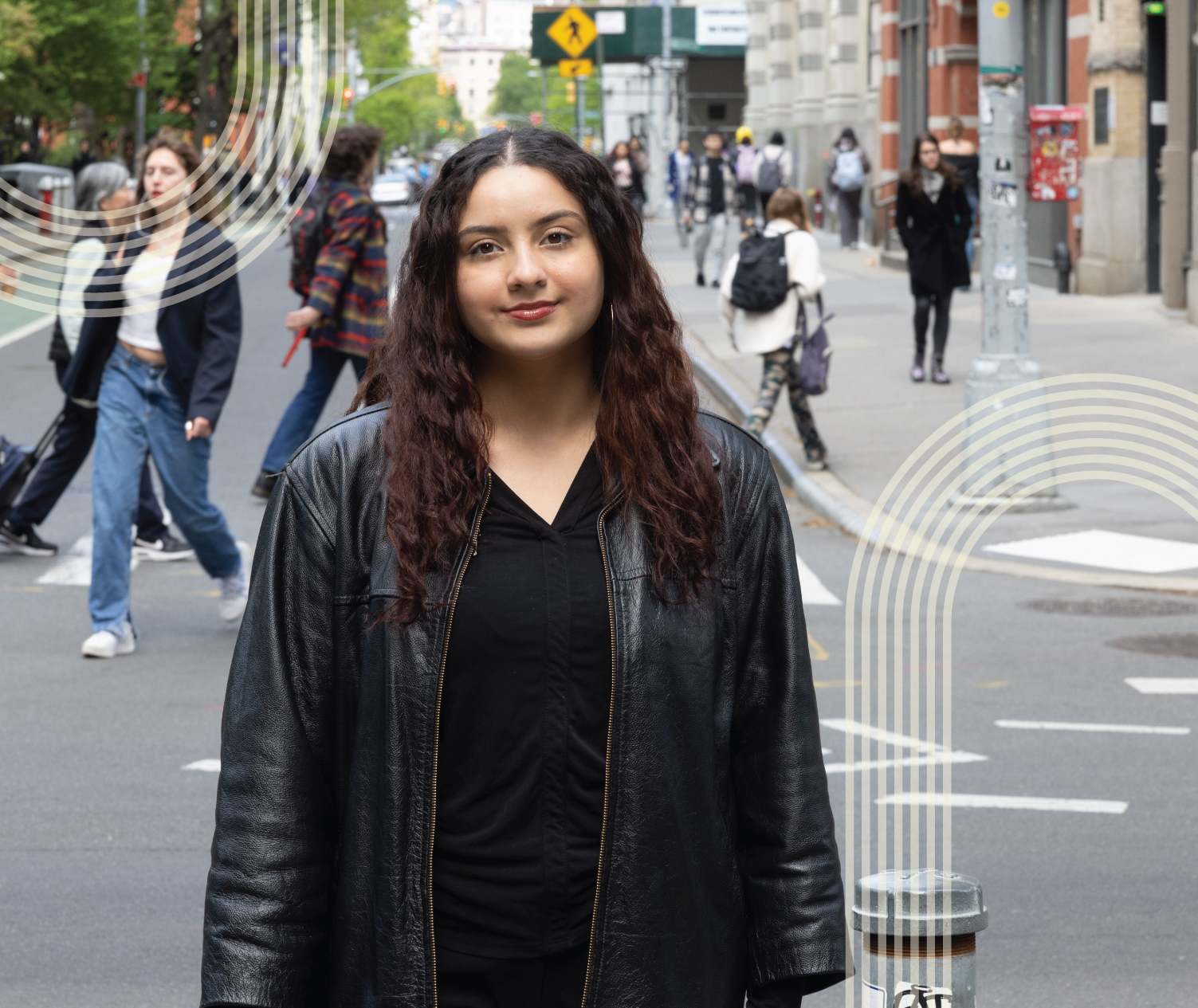 Sofia Elhusseini on a busy street in New York City.