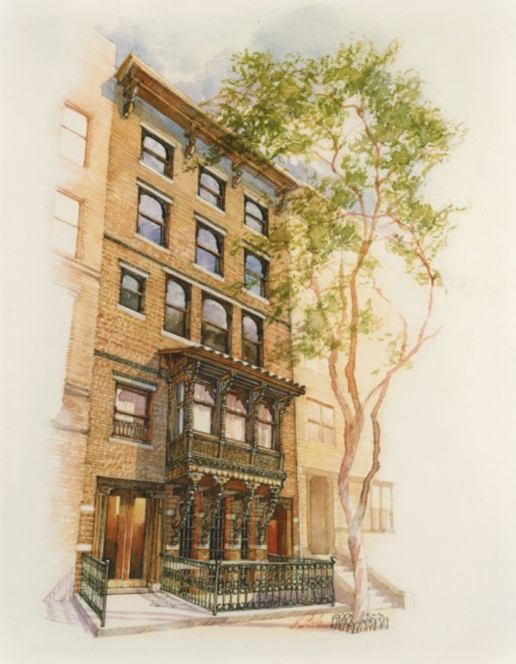 A drawing of the NYU Bronfman Center for Jewish Student Life exterior.