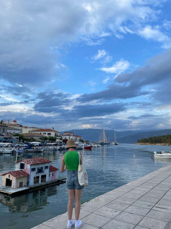 The author watches the sunset in Galaxidi, Greece.