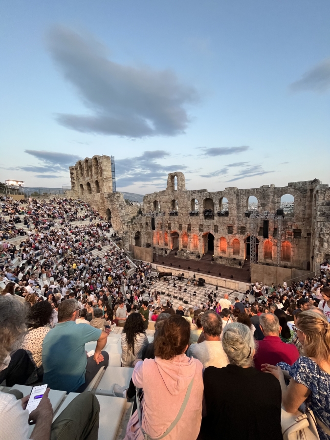 The NYU in Athens cohort attend a concert conducted in Greek.