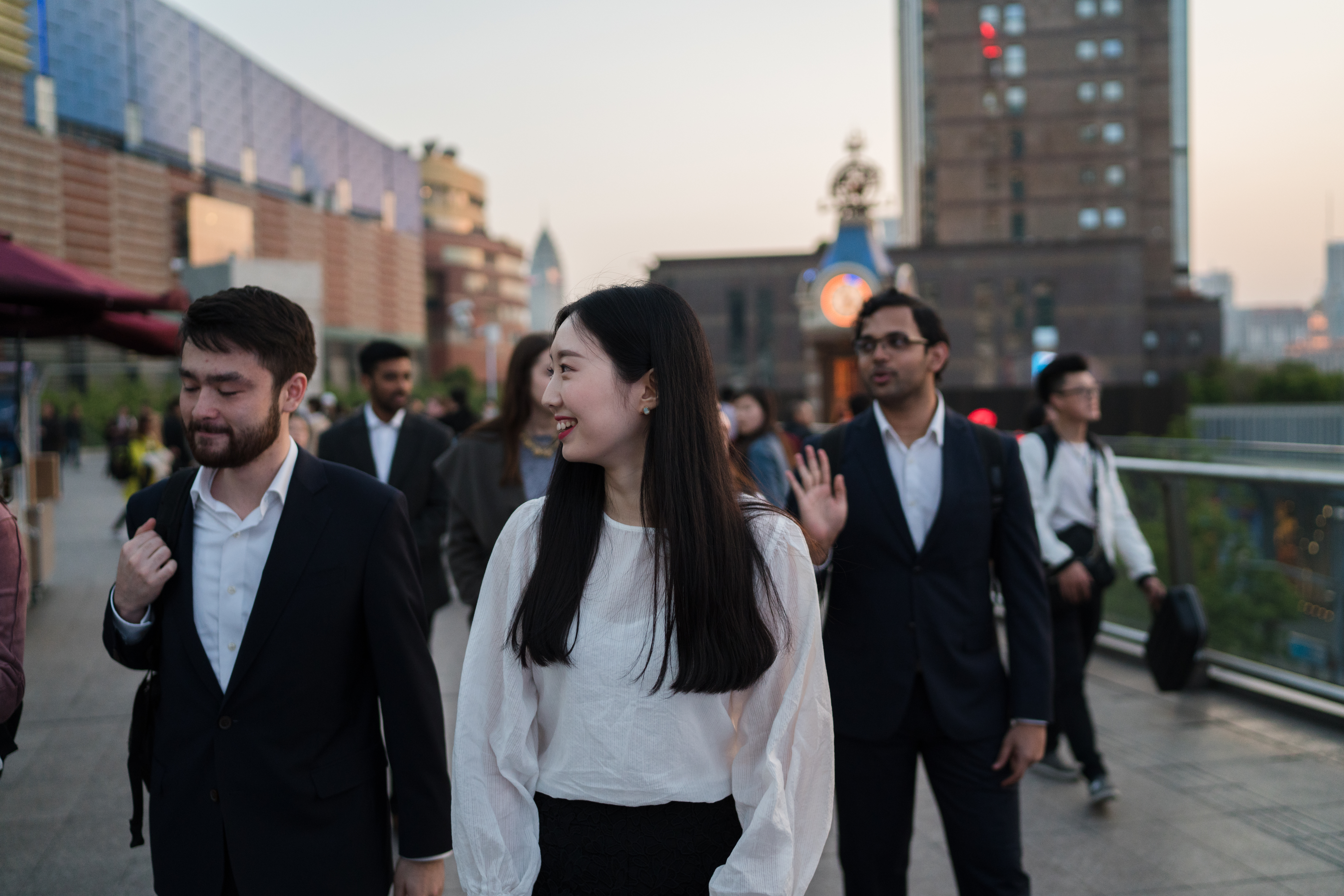 Students walking through Shanghai.