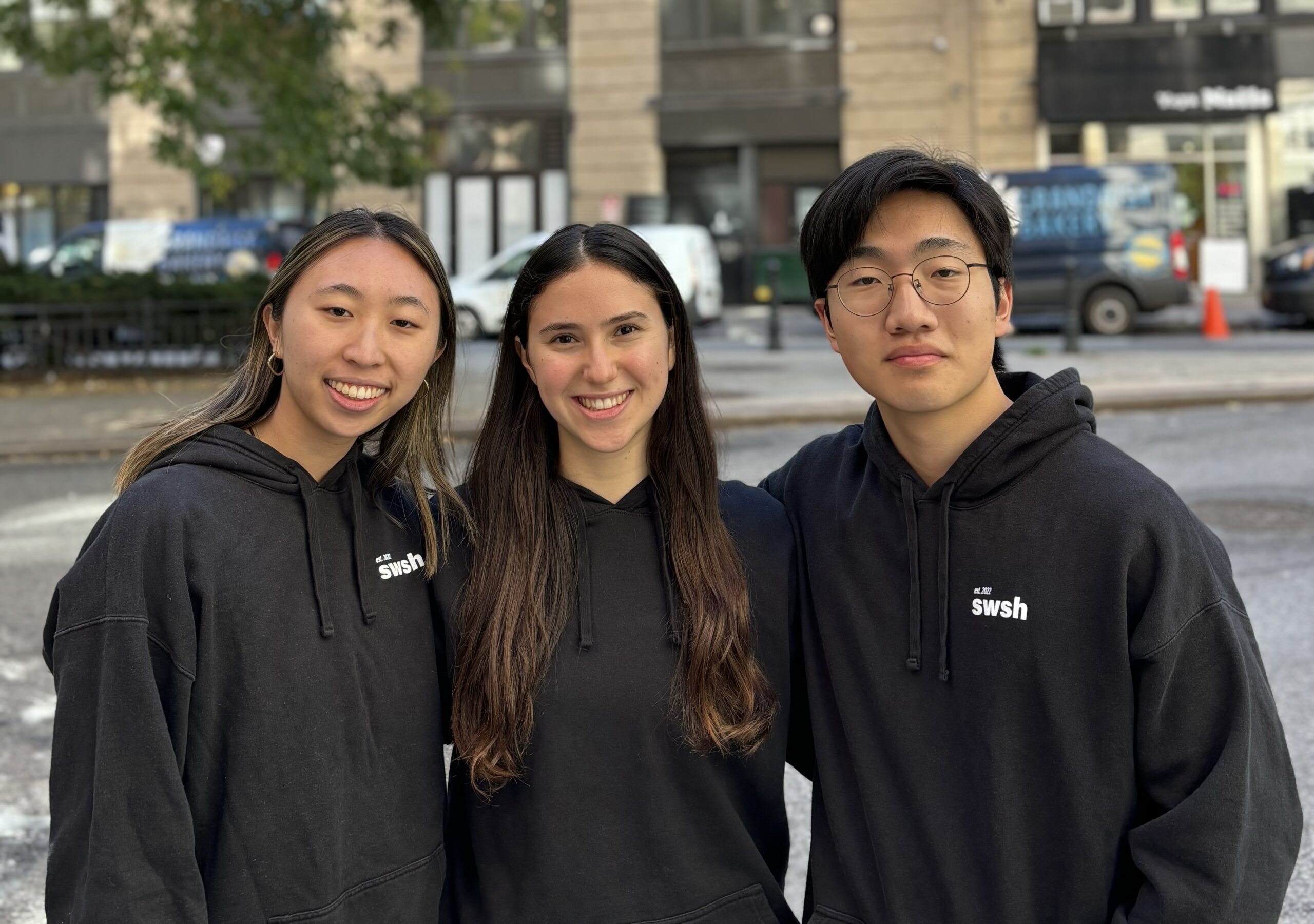 Tandon student Alexandra Debow (center) along with swsh cofounders Princeton student Weilyn Chong (left) and Yale student Nathan Ahn (right).
