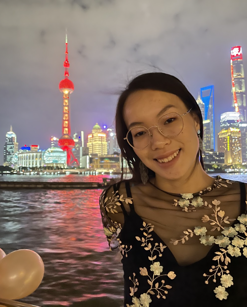 maria in front of Shanghai skyline