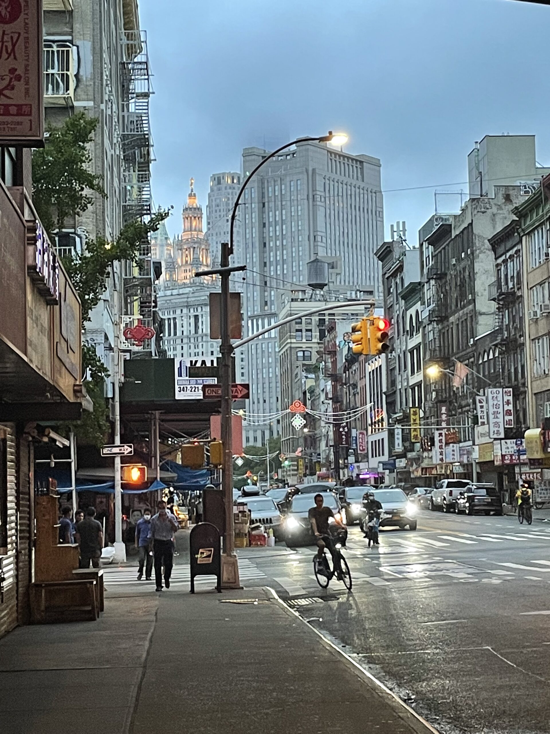 A busy street in Manhattan’s Chinatown in the evening.