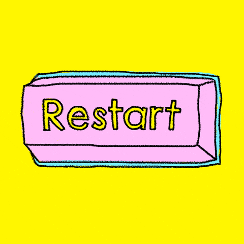 GIF of a pink Restart button with a yellow background.