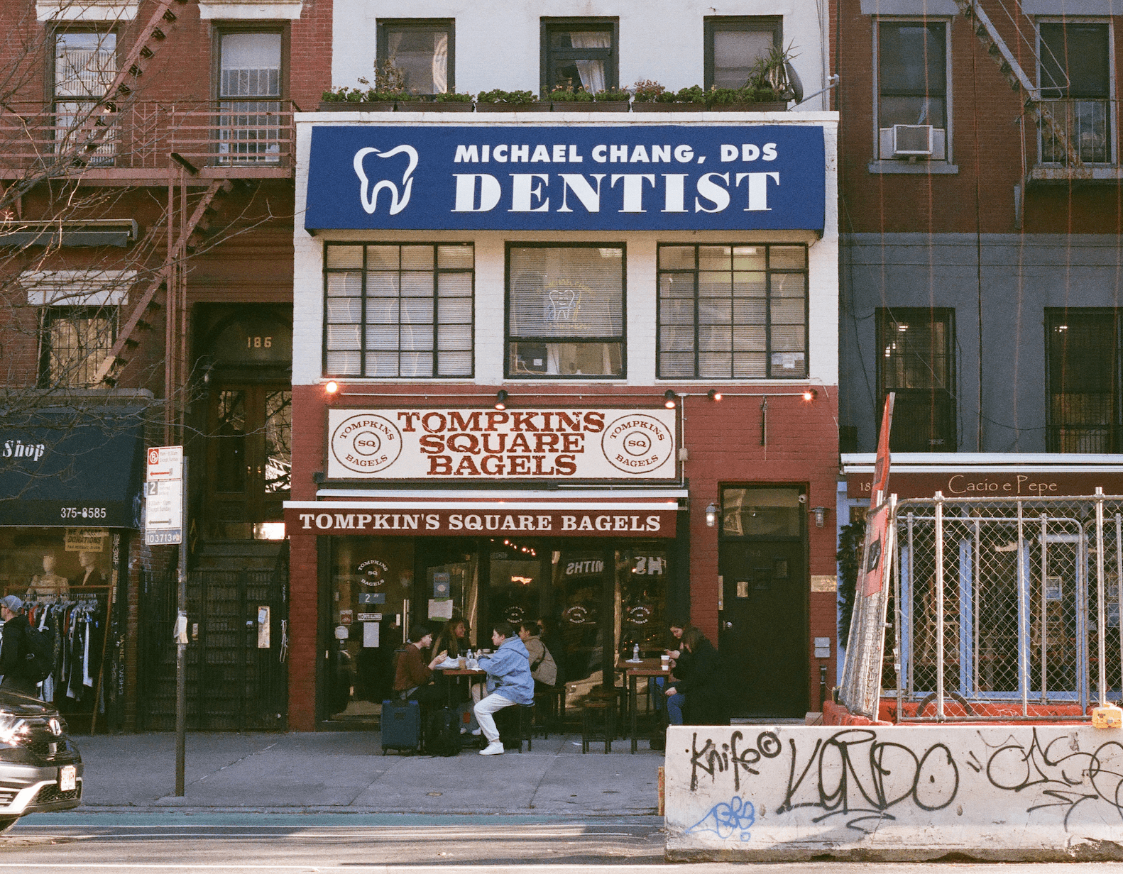 The exterior of Tompkins Square Bagels on Second Avenue in New York City’s East Village.