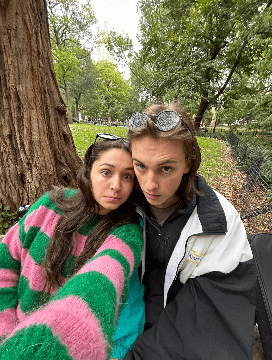 The author and her bagel confidant, Aiden, outside in a park.