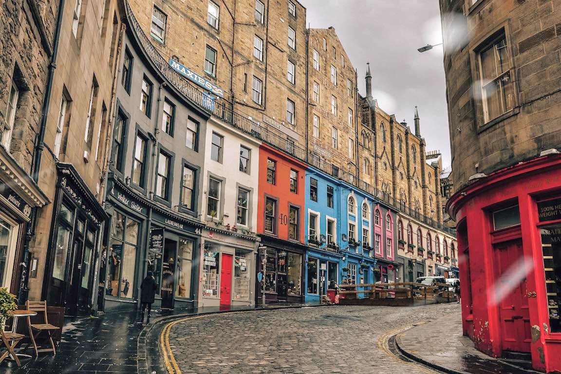 Victoria Street, a street in Edinburgh, Scotland, that was the inspiration for J.K. Rowling’s Diagon Alley.