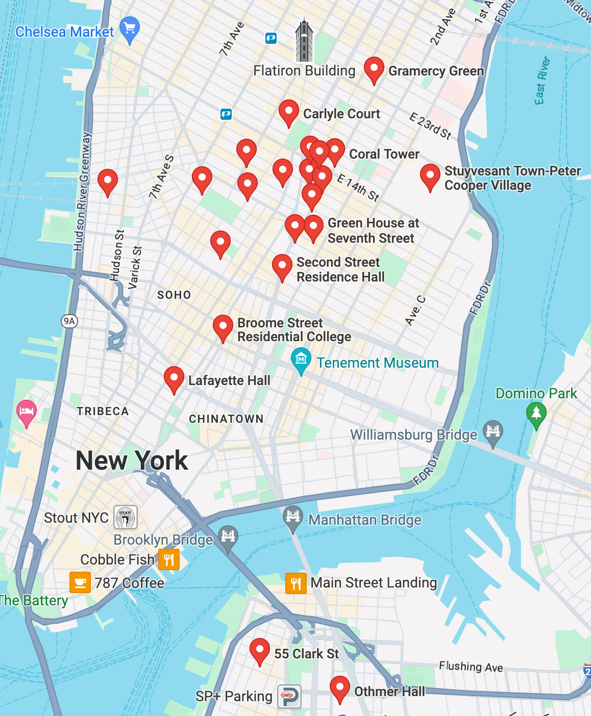 a map of NYU residence halls