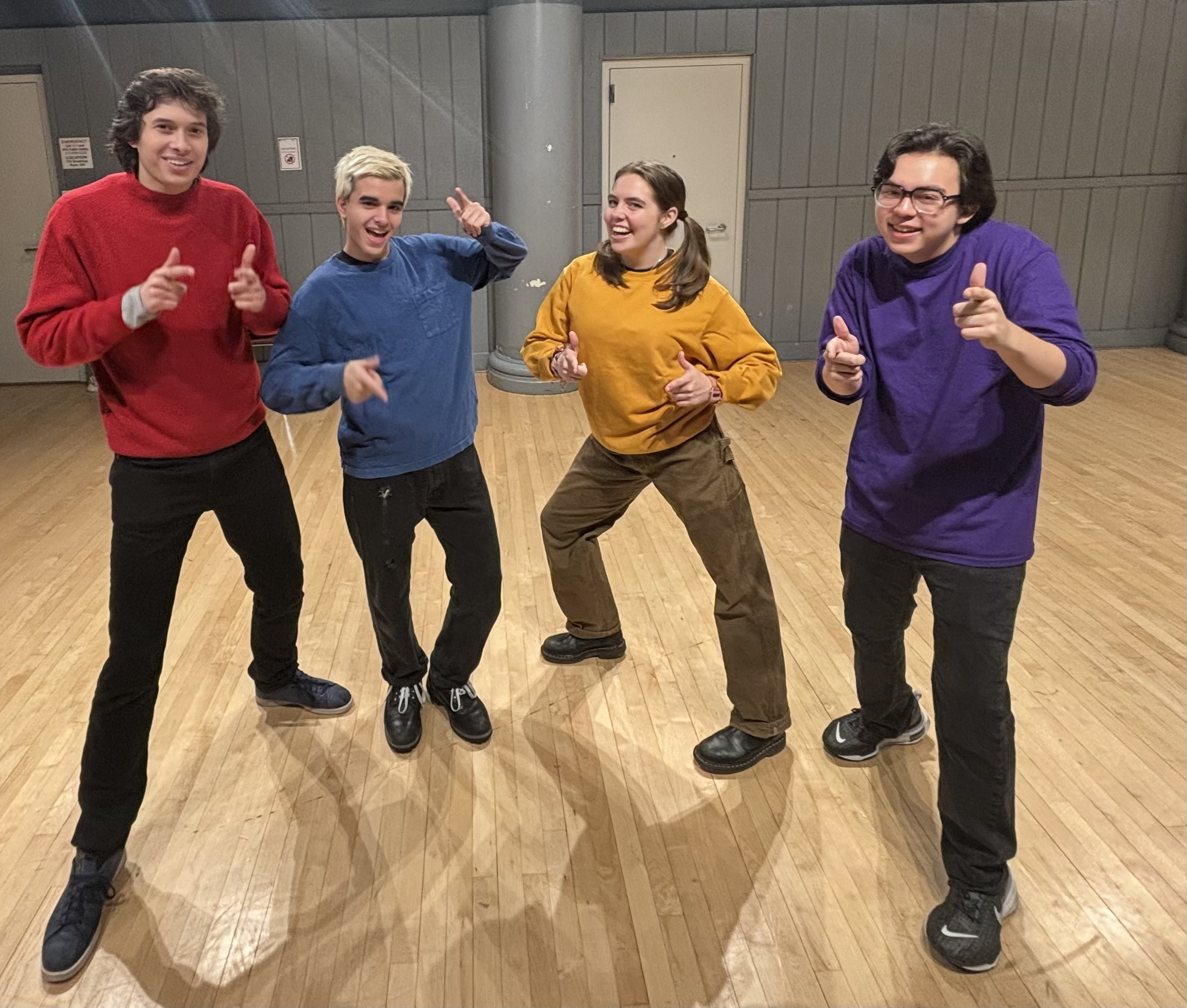 Four NYU students in a comedy troupe audition for sketched inspired by “The Wiggles.”