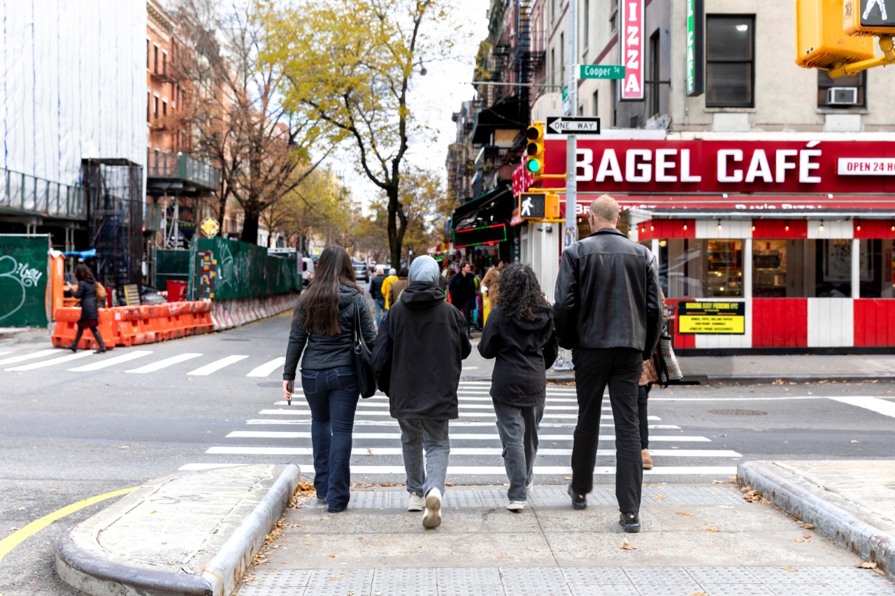 Peder Anker and students walking the East Village in early December.