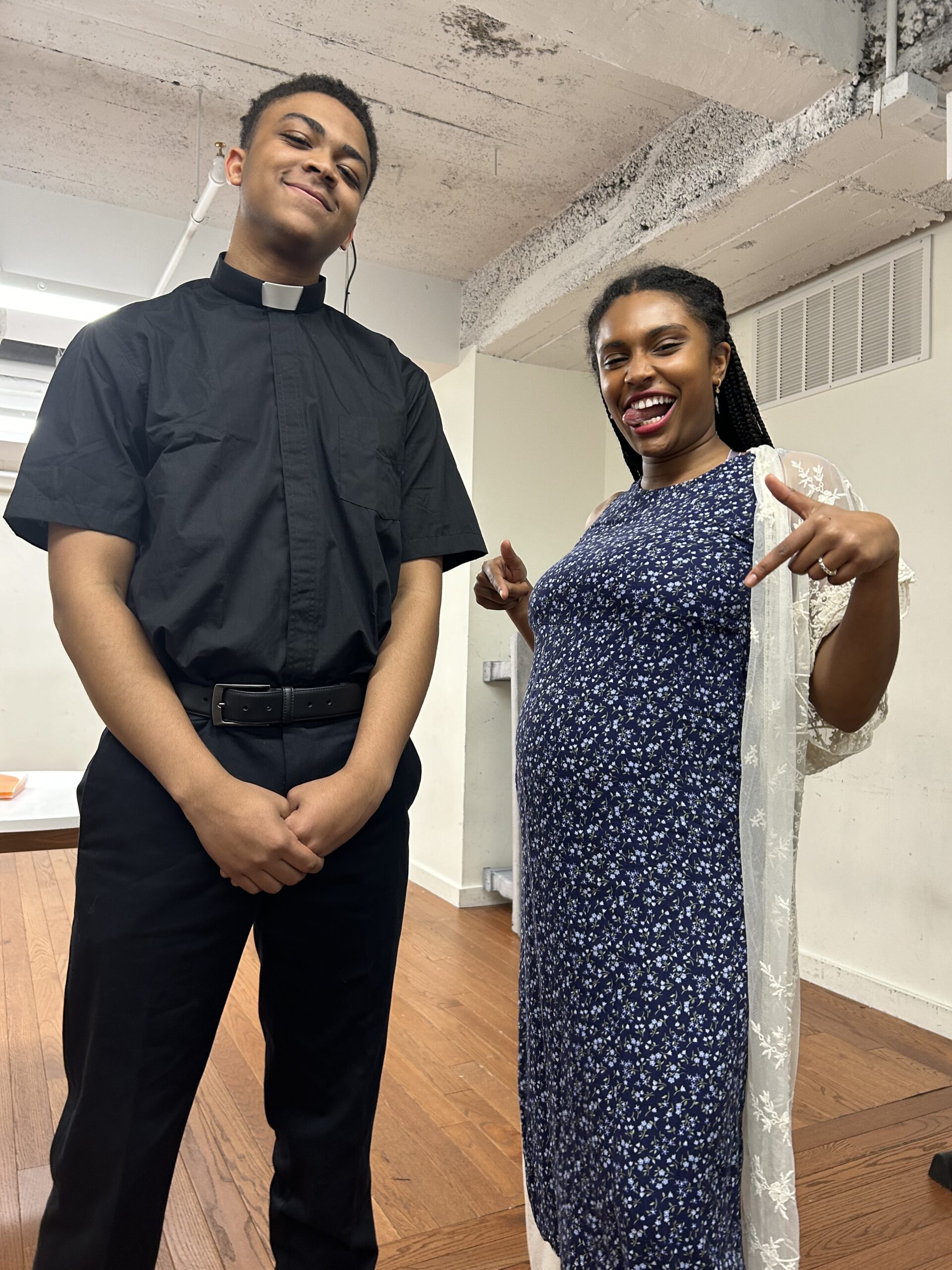 Tisch Drama Students, Dominic Gibson (27') and Azula Hunter-Thiam (27') posing in scene study