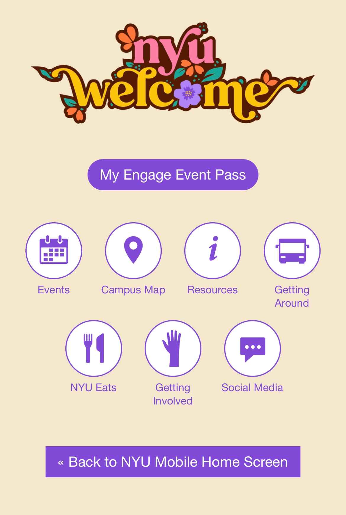 NYU Mobile app screen