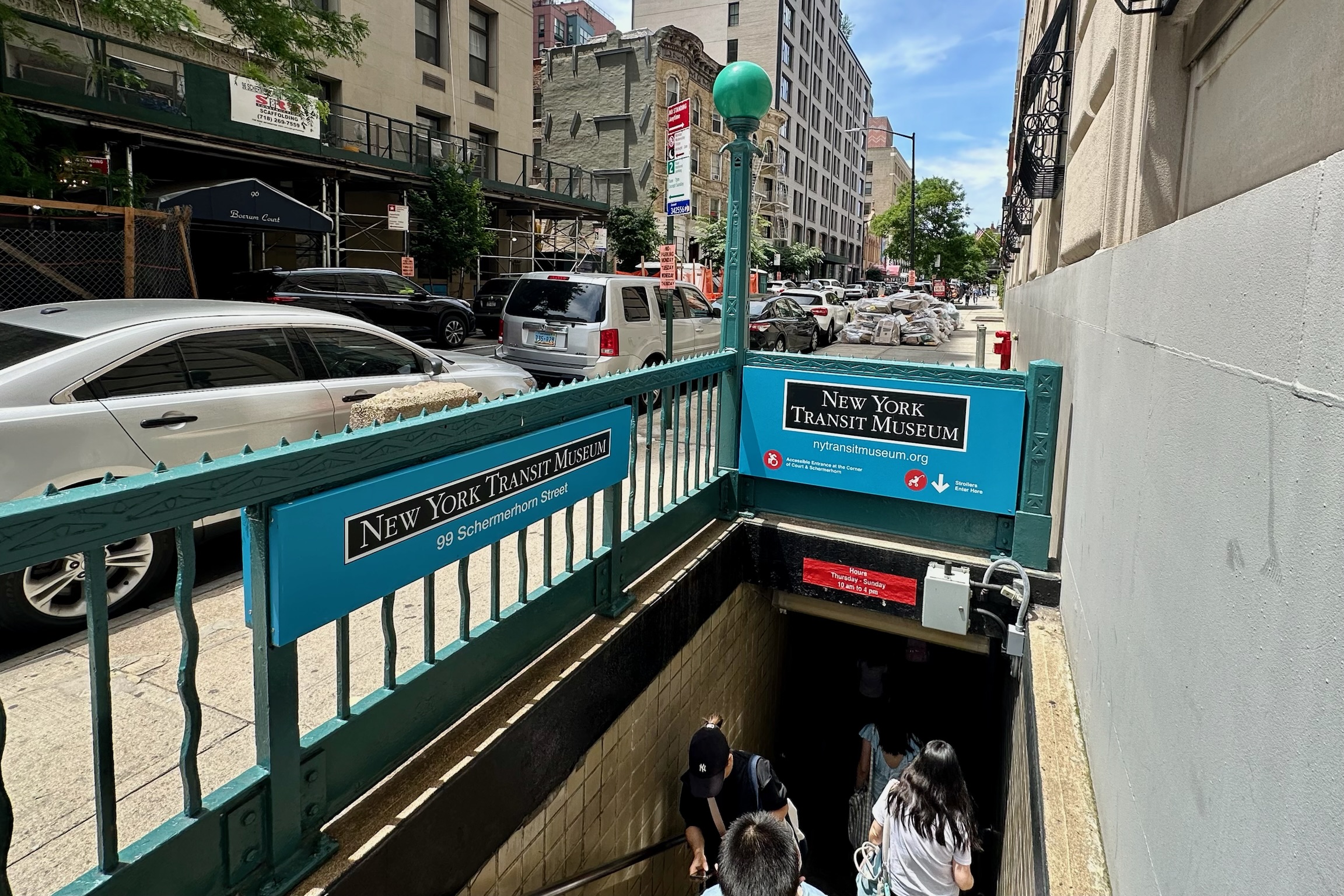 The entrance to the New York Transit Museum mimics a traditional subway entrance