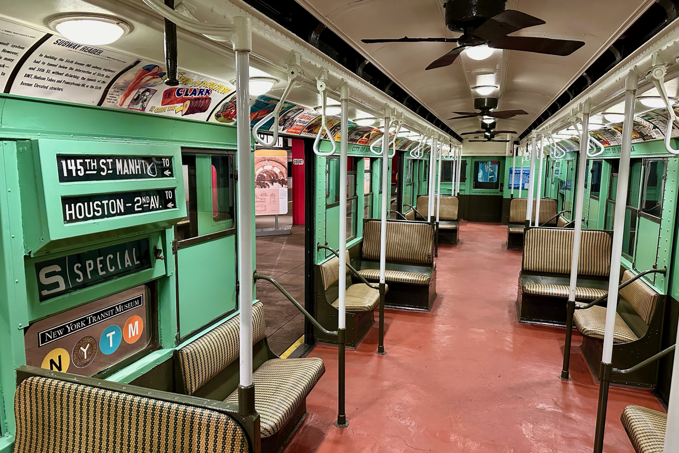 The interior of an old train car