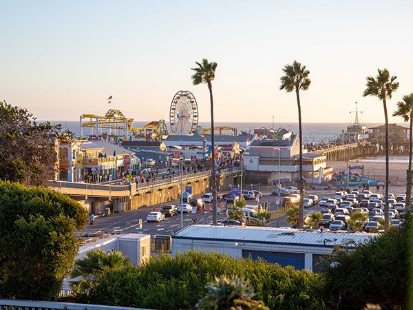 Skyline of the Santa Monica Pier in Los Angeles.