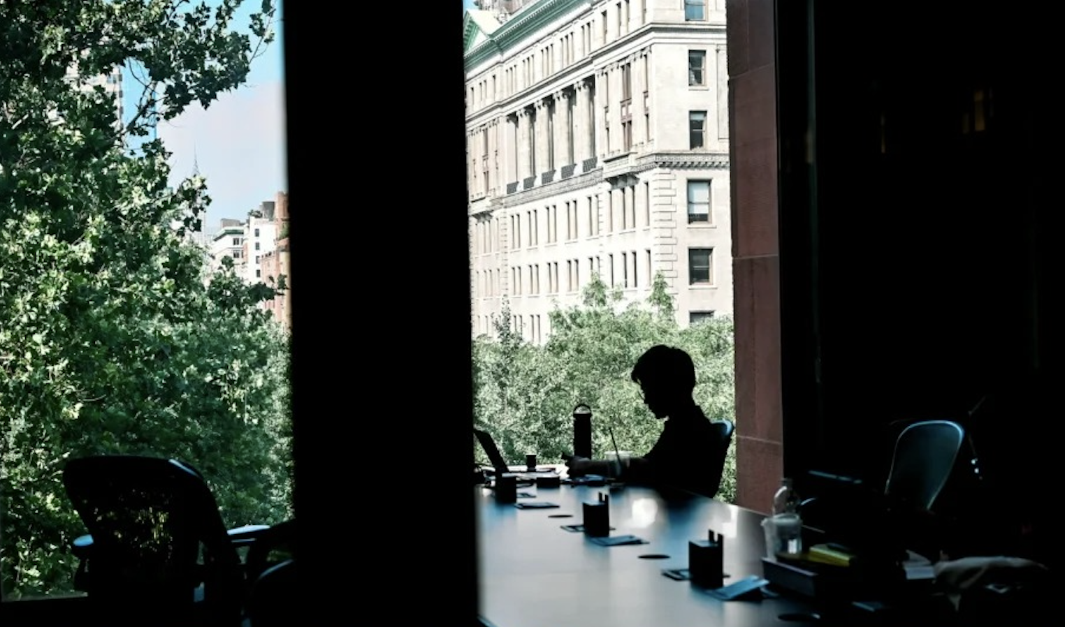 Student studying in a study room of the Bobst Library.