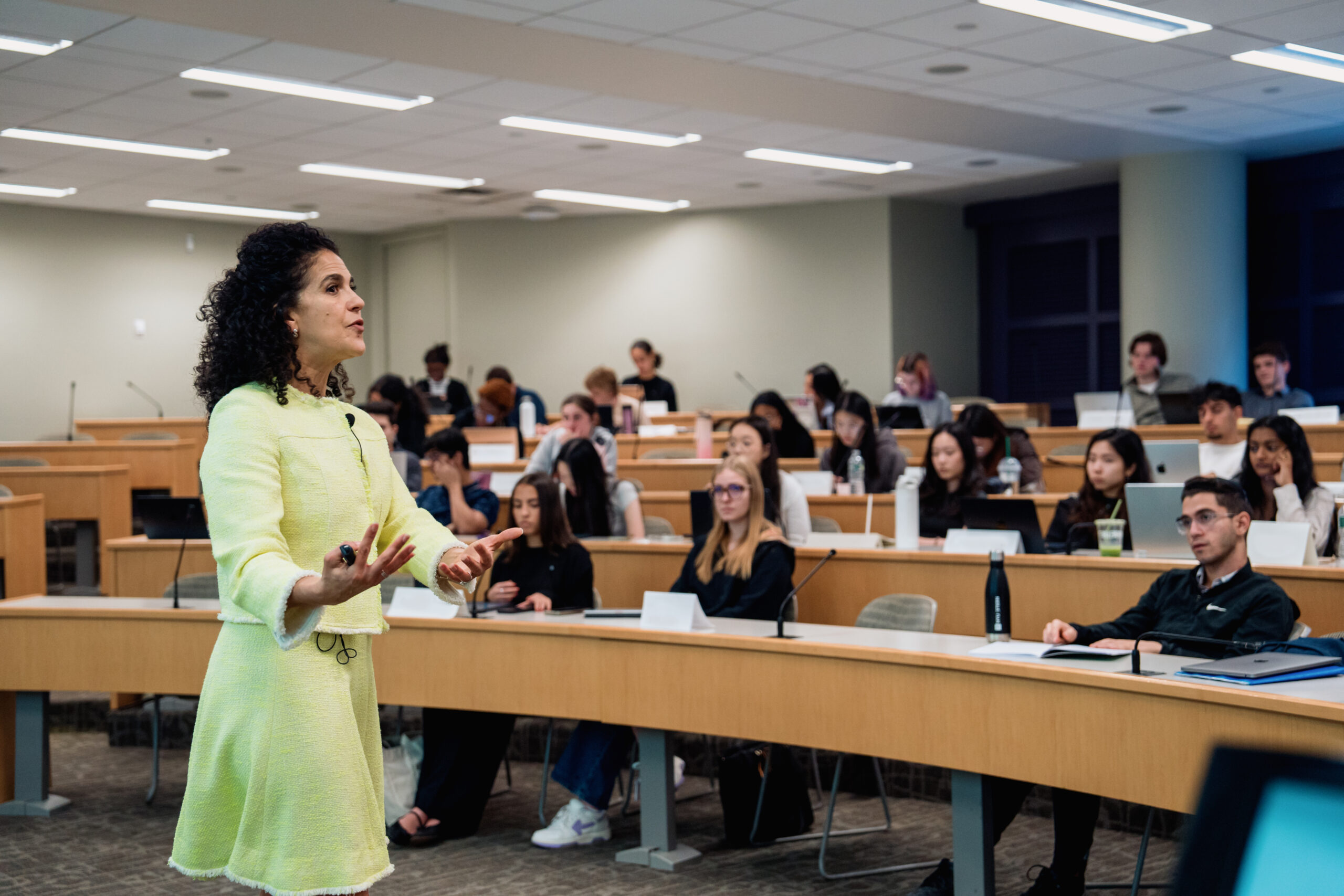 A professor lecturing to a class.