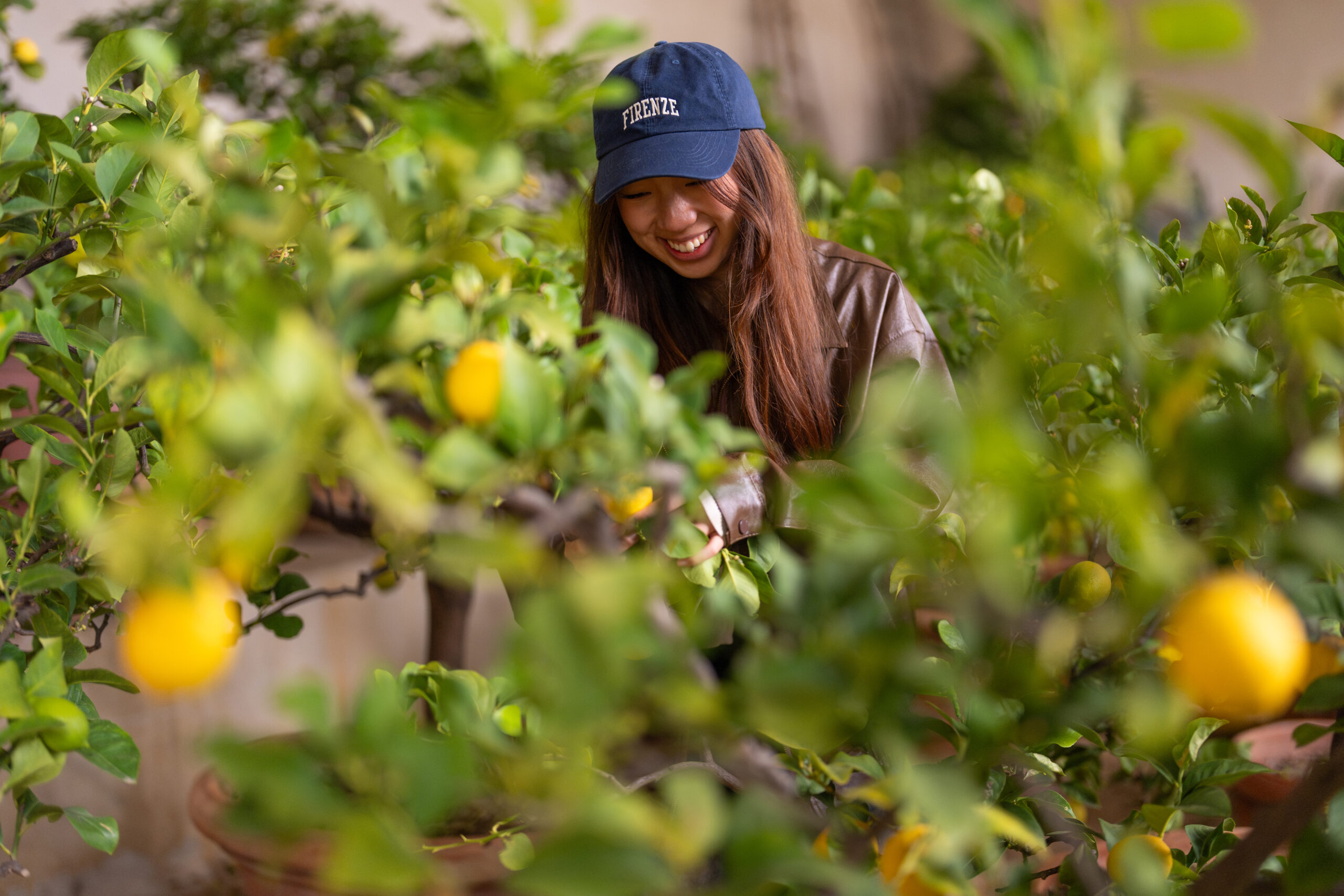 A student working in a garden in Florence.
