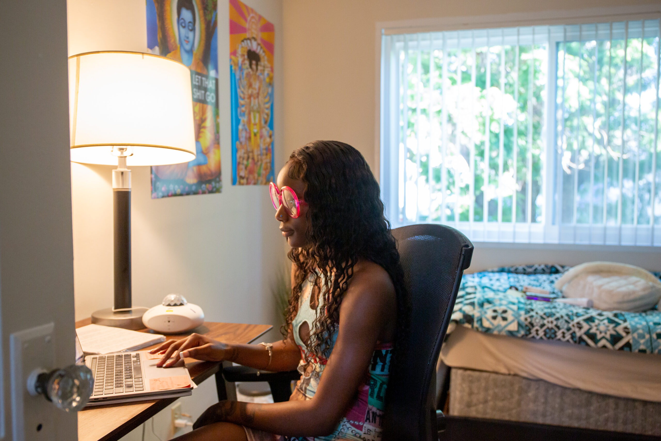 A student working on their desk.