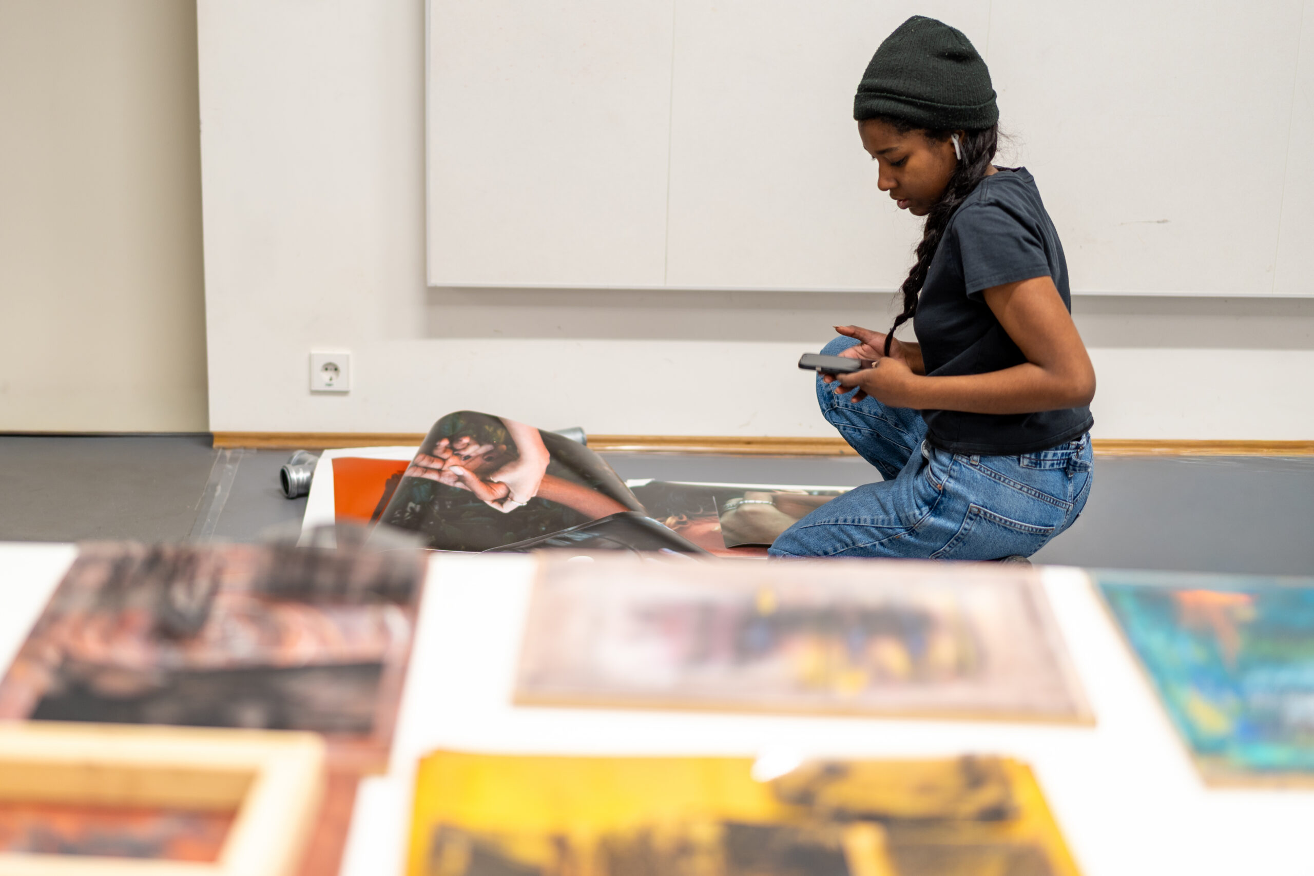 A student working in an art studio.