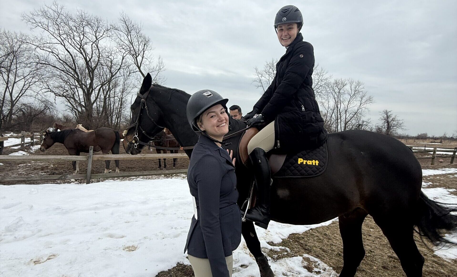 My teammate Brewer and I getting ready for a horse show class.