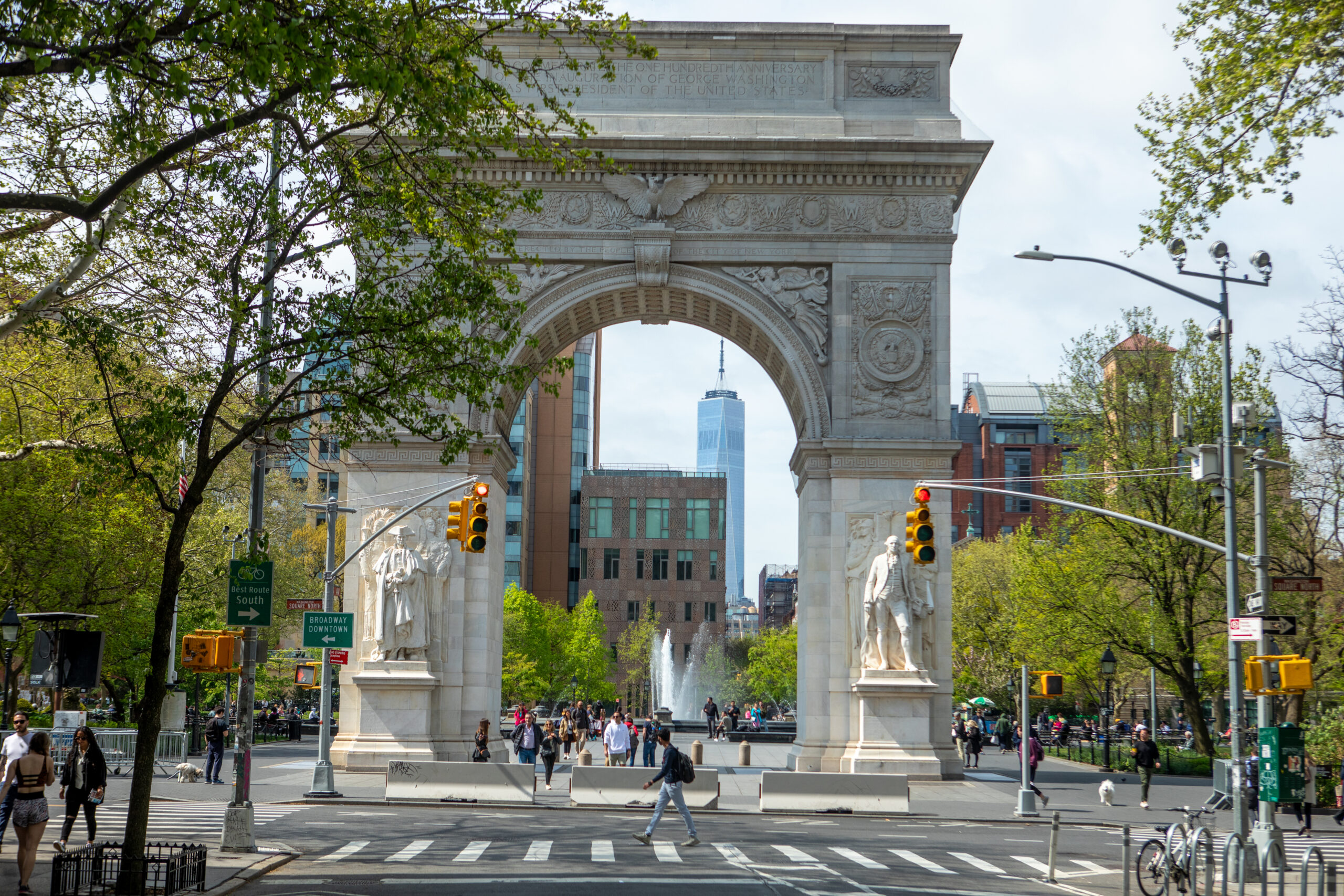 The arch at Washington Square Park from the street.