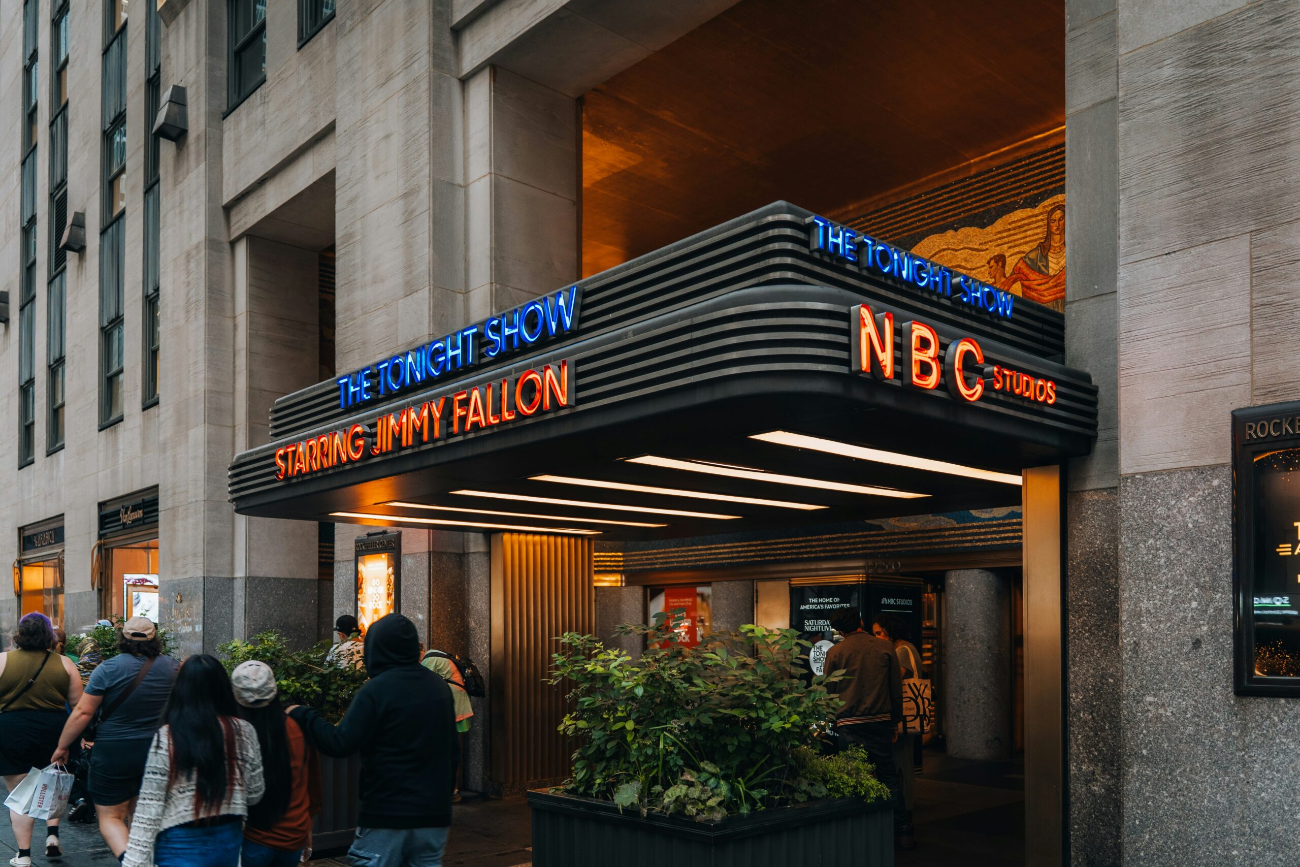 Neon entrance marquee for “The Tonight Show Starring Jimmy Fallon” at NBC Studios.