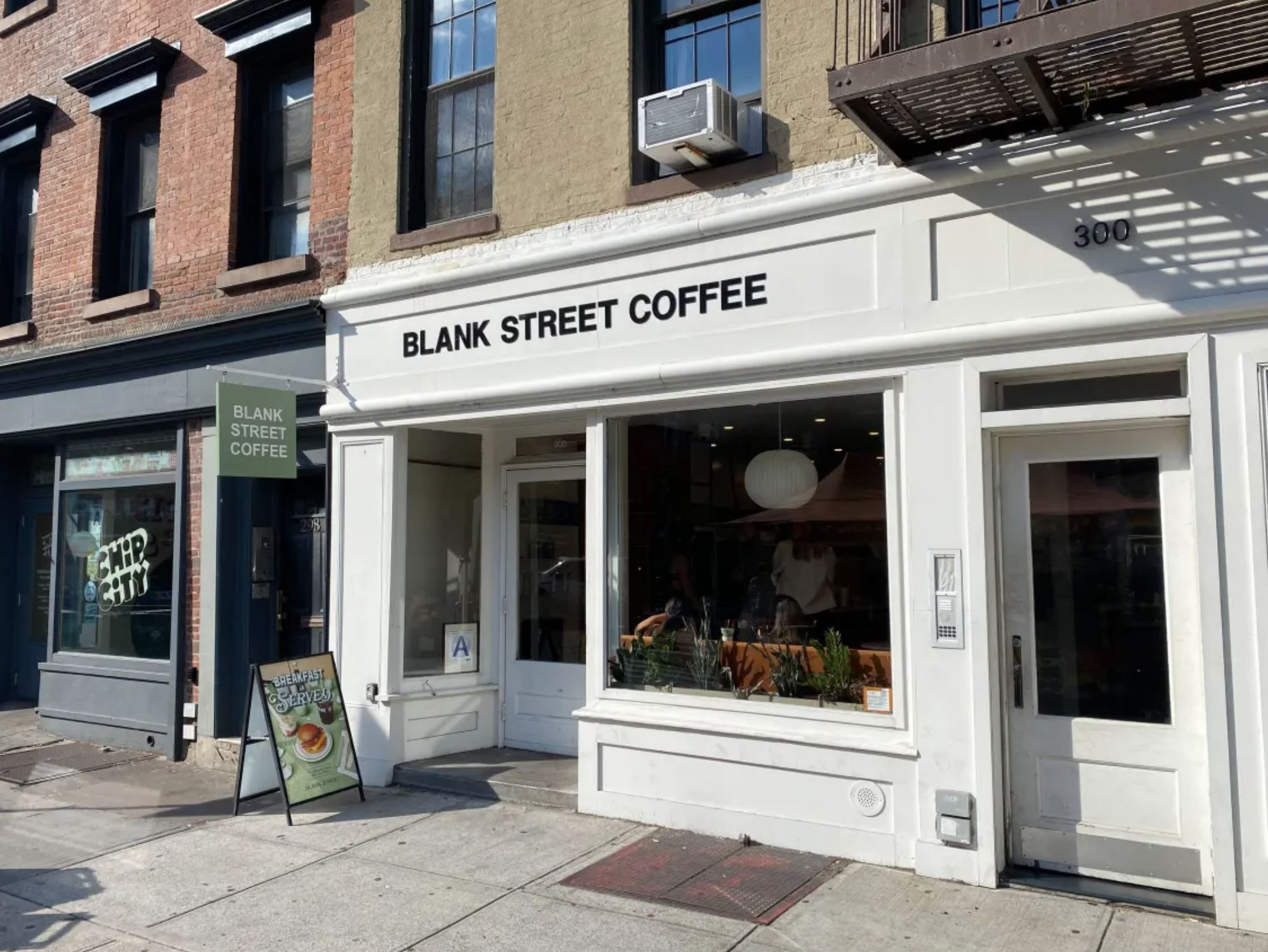 The exterior of Blank Street Coffee in NYC.