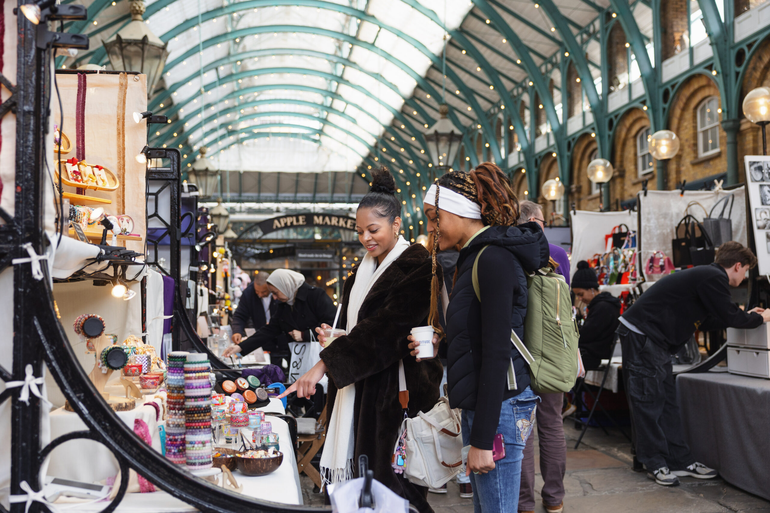 Students shopping at a London craft fair.