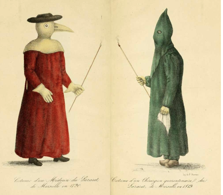 Image of Plague Dcotors in a book, facing each other